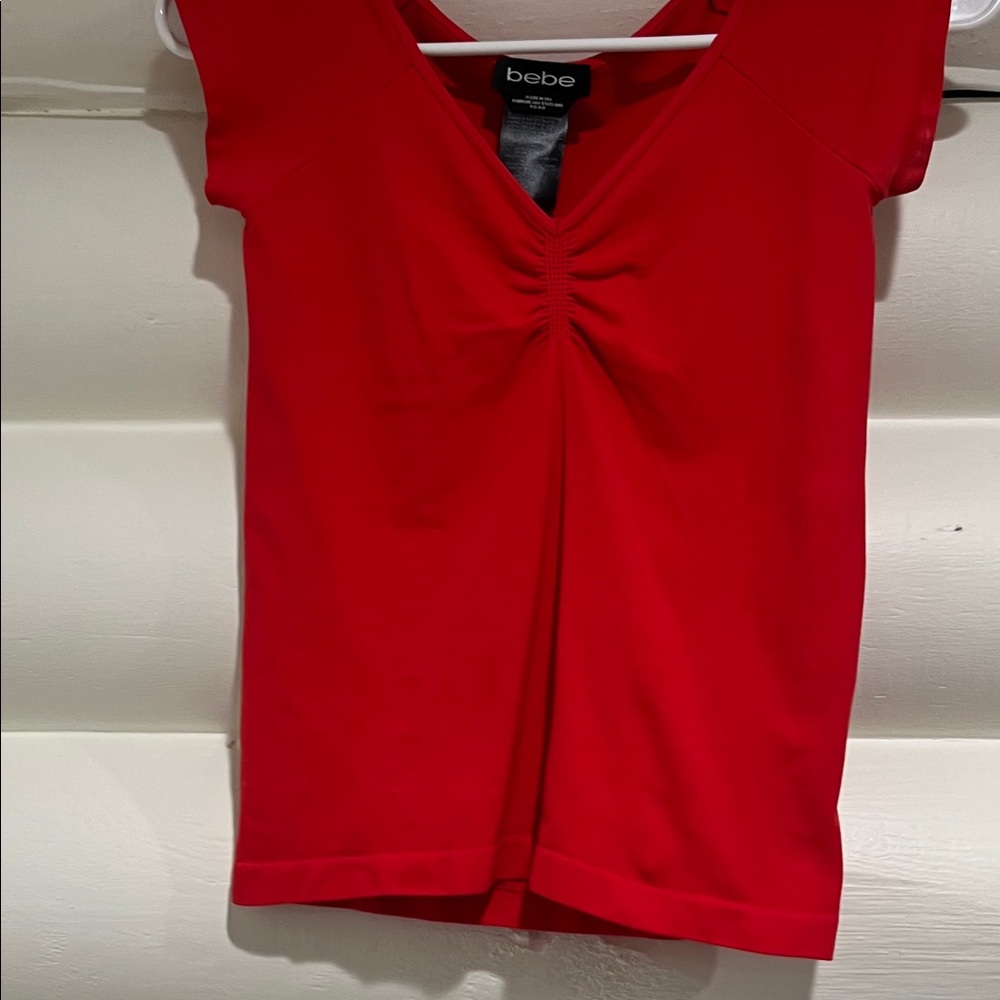 Bebe Vibrant Red V-Neck Blouse - Picture 3 of 4